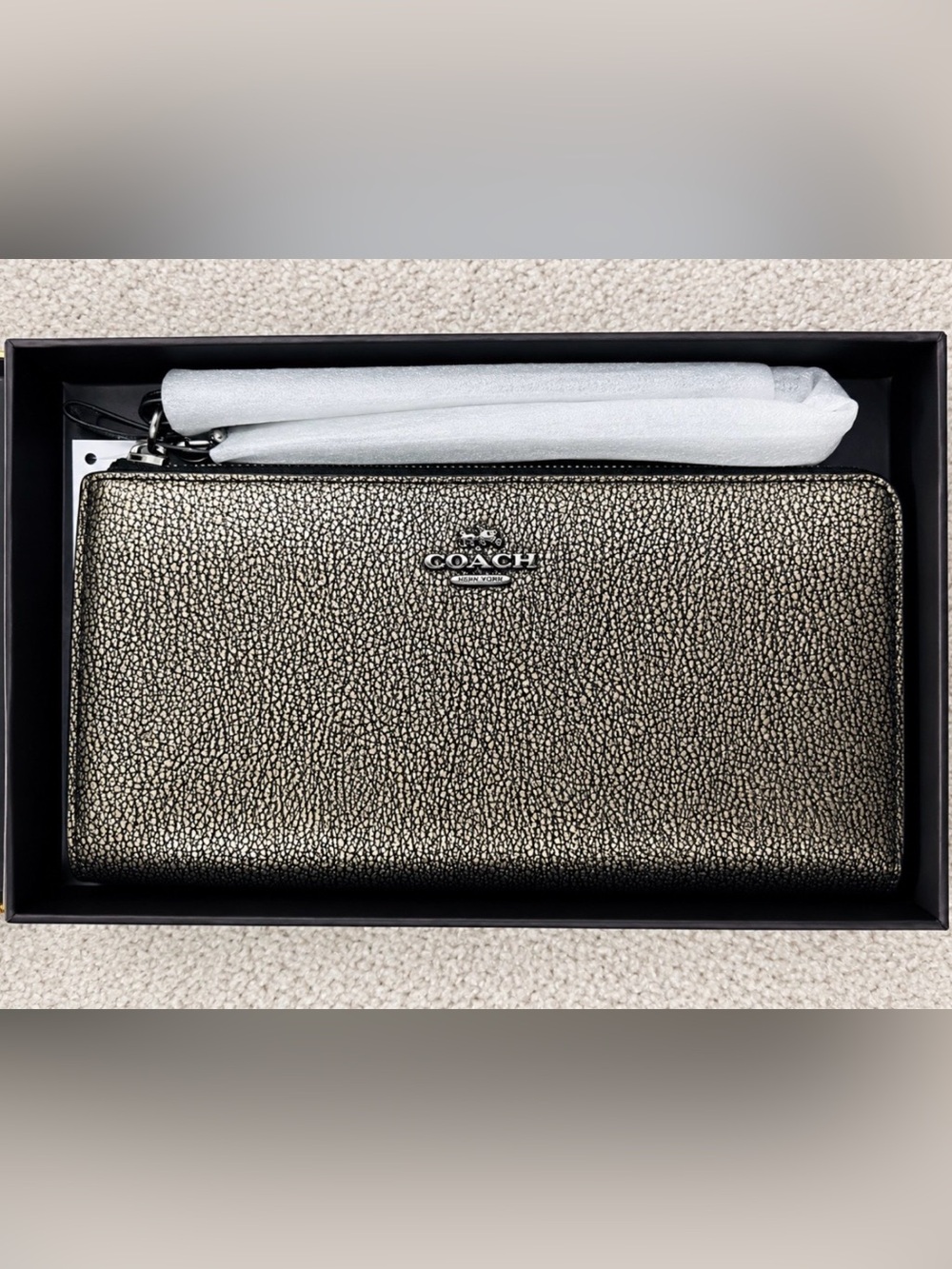 Coach Metallic Pebbled Leather Zip Card Wallet